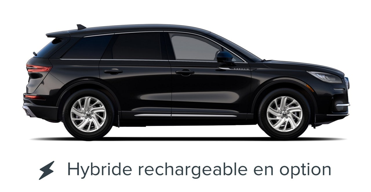 Une image de profil extérieur d'un modèle Lincoln Corsair Première 2025 en noir infini