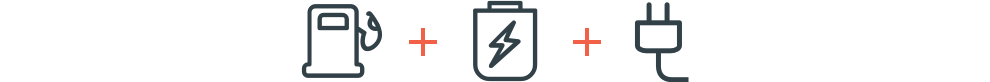 Image d'une icône de pompe à essence, d'une icône de batterie et d'une icône de prise.