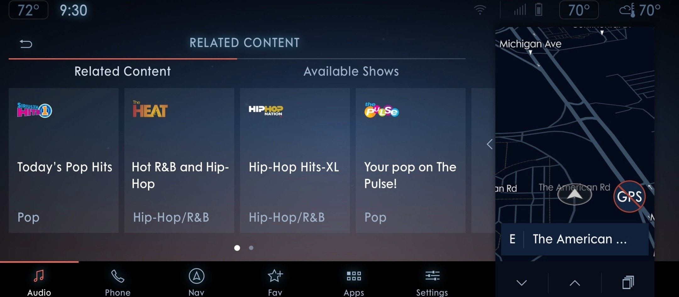 L'application SiriusXM sur la console de bord d'un véhicule Lincoln