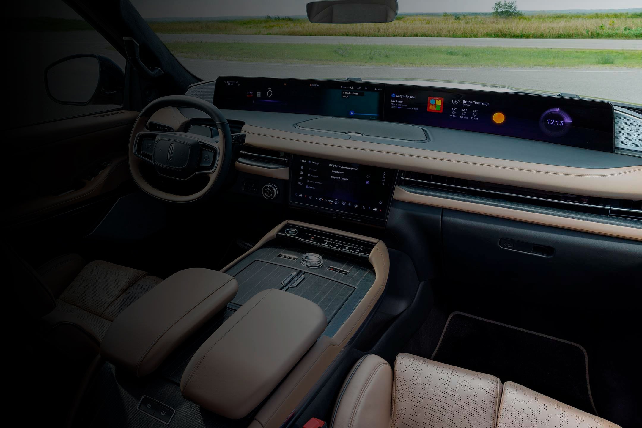 L’intérieur d’un VUS Lincoln Black Label Navigator 2025 avec la thématique Enlighten