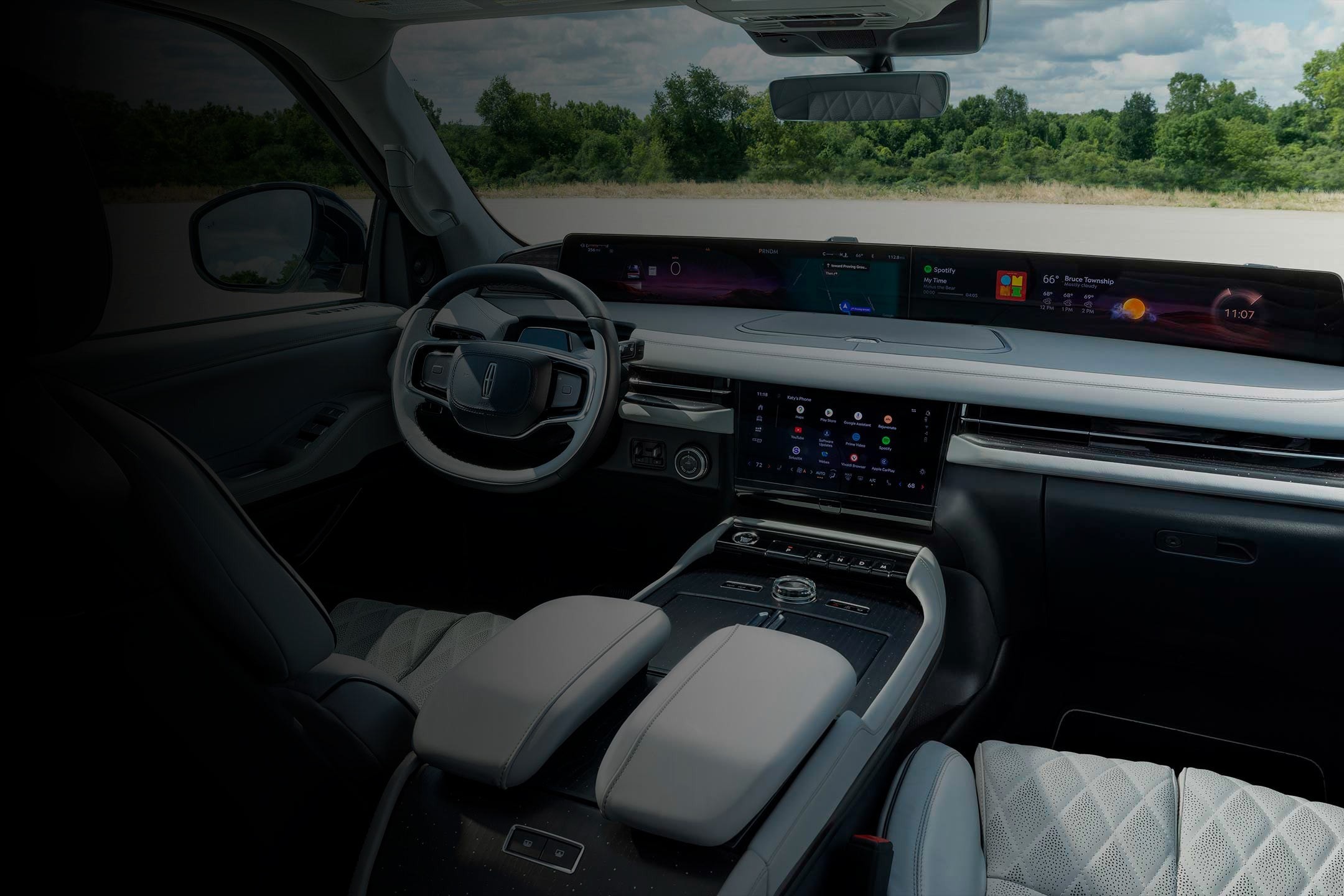 L’intérieur d’un VUS Lincoln Black Label Navigator 2025 avec la thématique Atmosphérique
