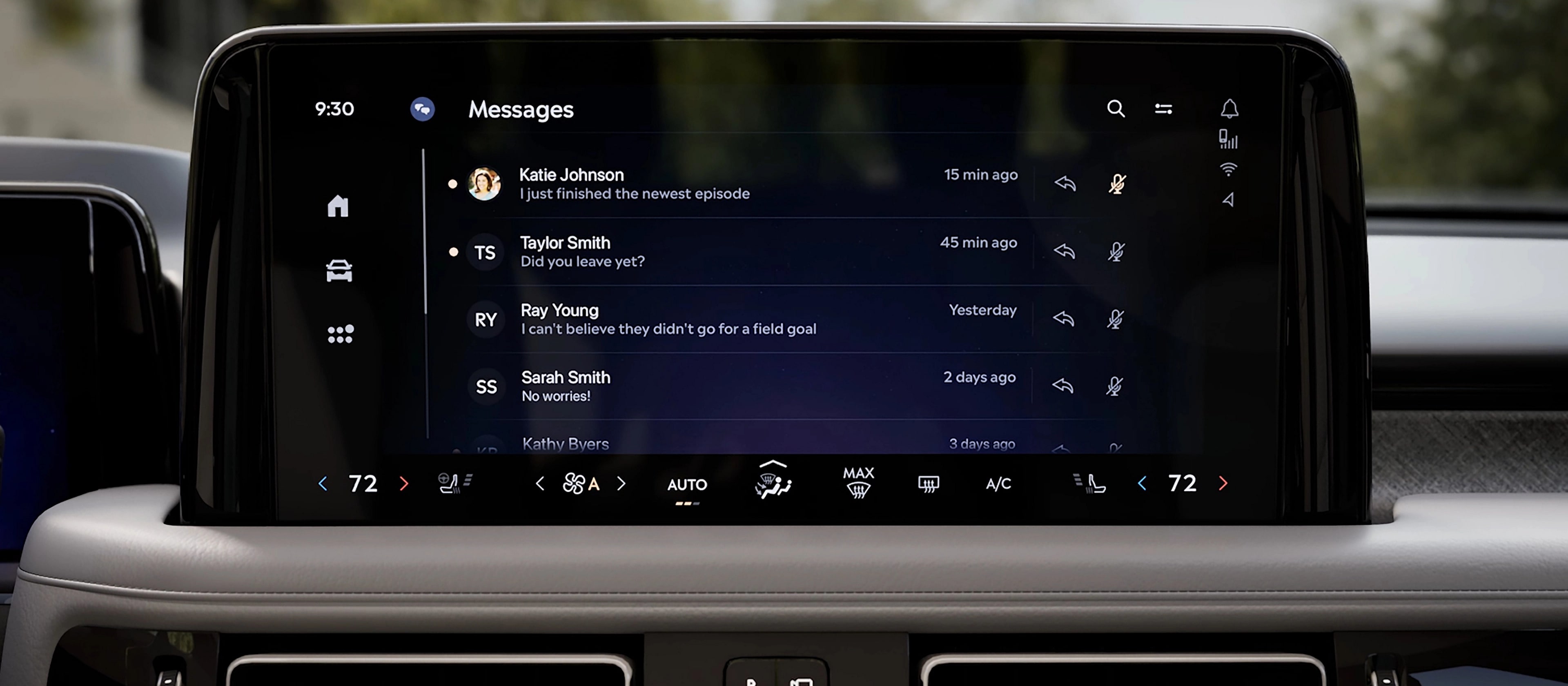 L’écran tactile central d’un Lincoln Aviator 2026 affichant des renseignements sur un message texte