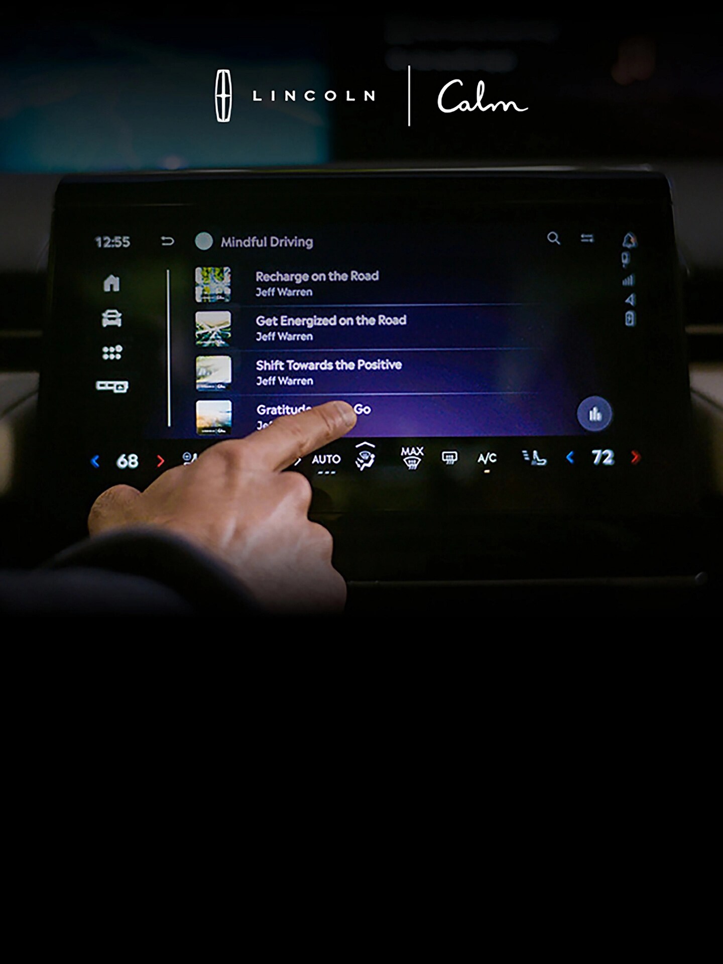 Écran central montrant l’expérience Lincoln Calm